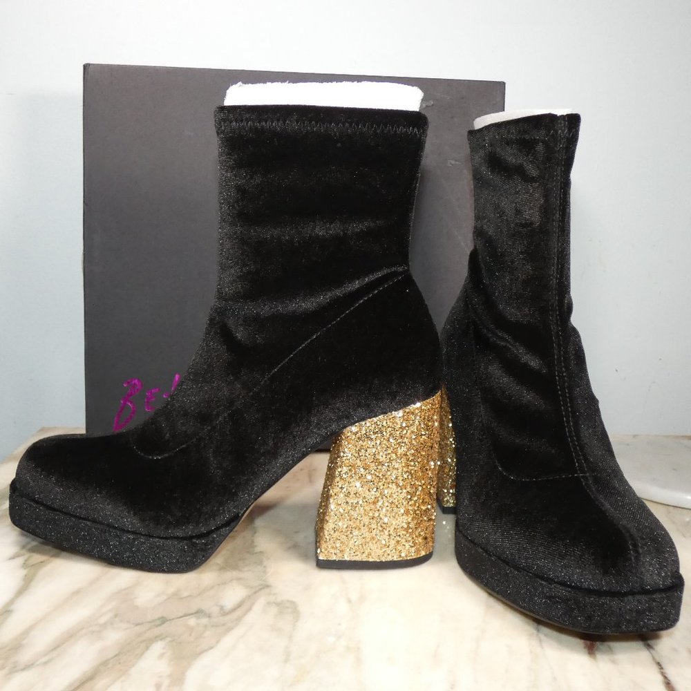 NiB SPARKLING Heels! Betsey Johnson Matcha Fashion Boot, Black Velour 9 - Picture 2 of 9